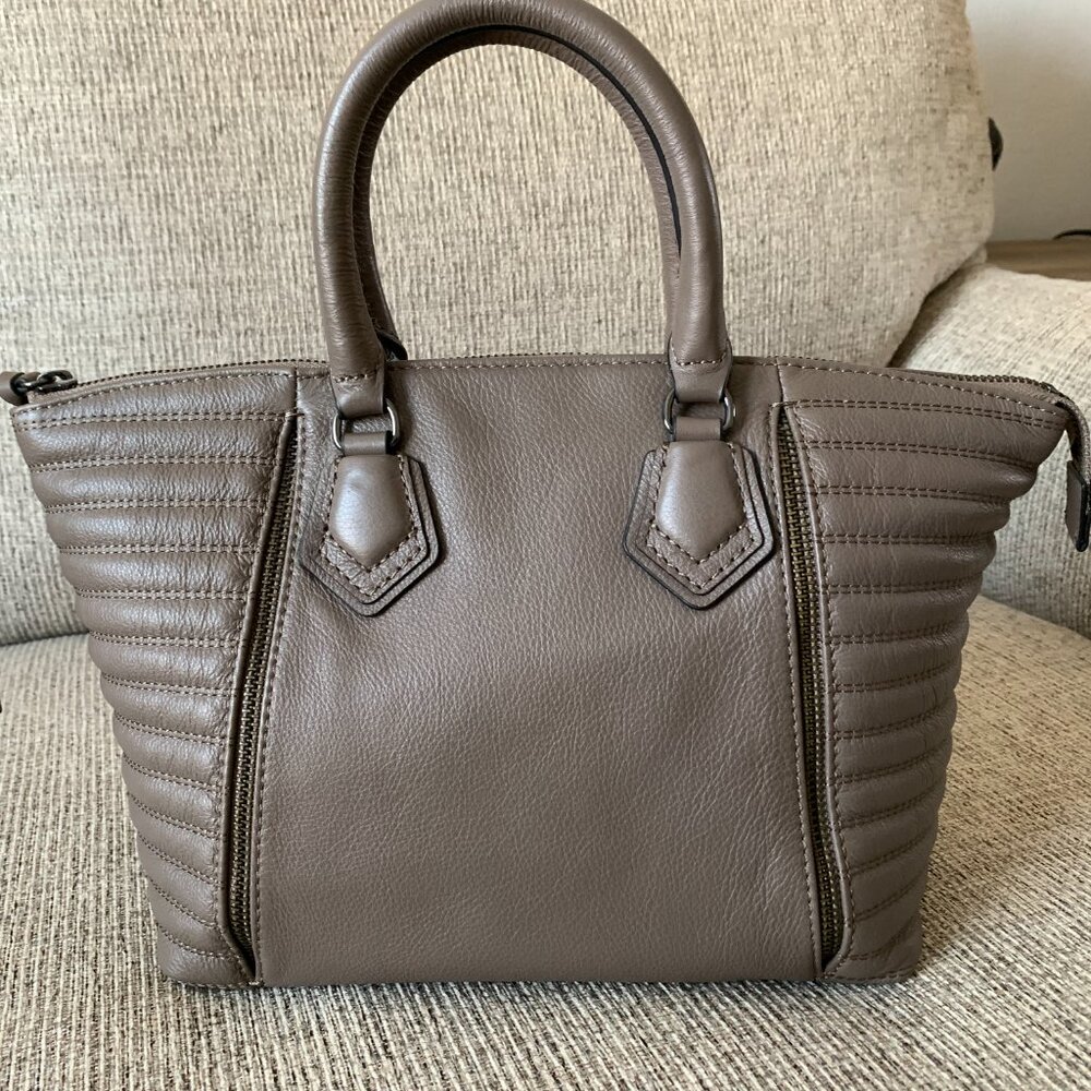 NWT Botkier Leather Top Handle Moto Satchel Winter Grey Quilted Panels MSRP $248 - Picture 5 of 15